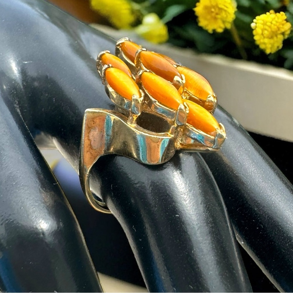 Vintage Tigers Eye Gold Plated Ring